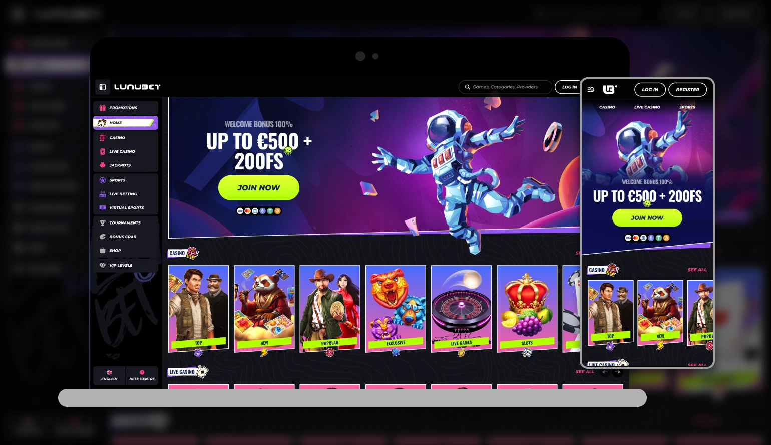 Lunubet Casino App-Screenshot